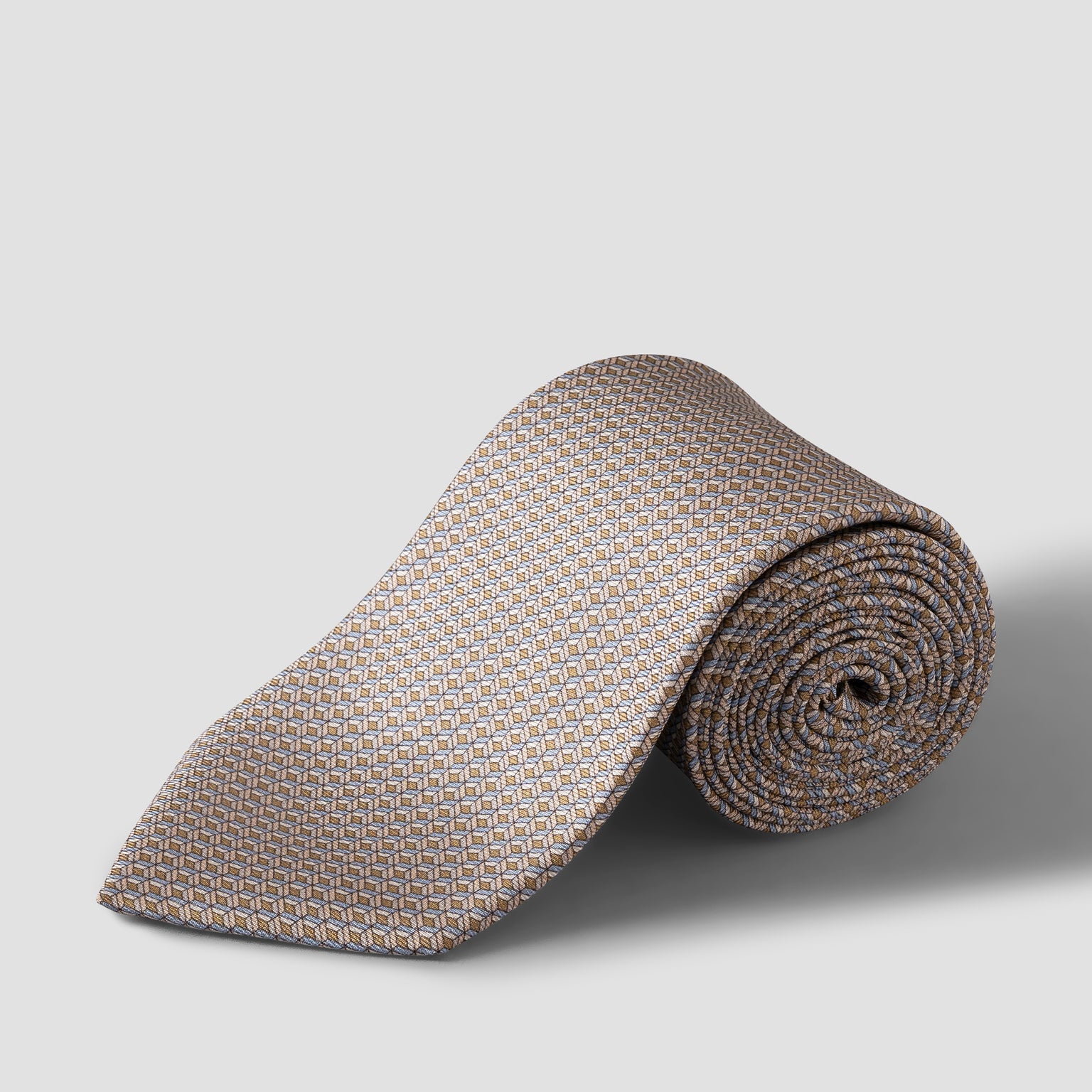 Beige Geometric Print Silk Tie - ETON