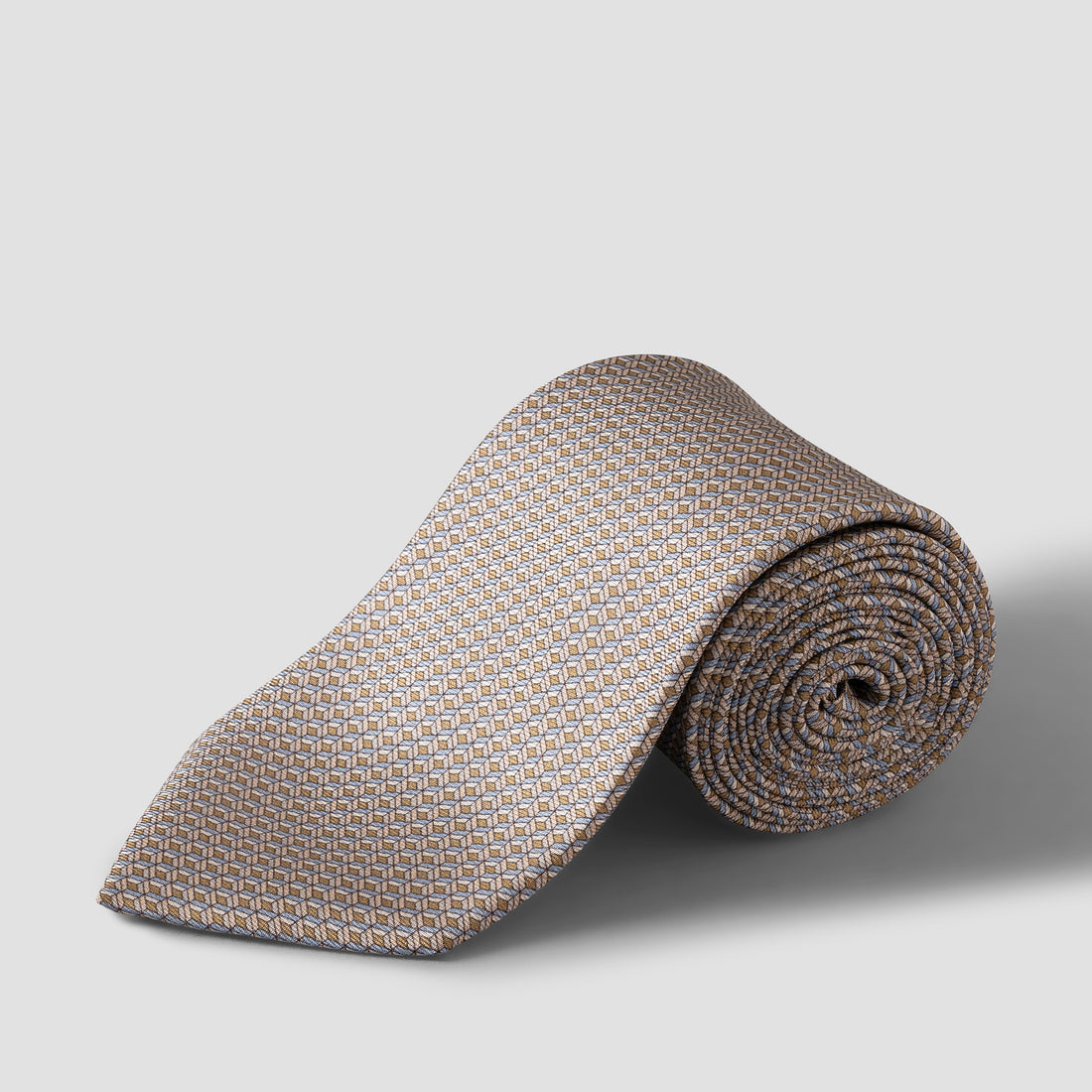 Beige Geometric Print Silk Tie - ETON