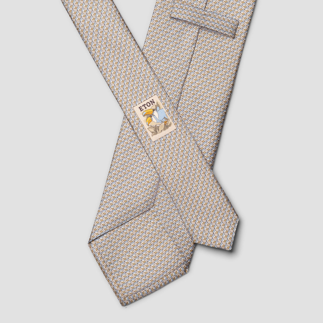 Beige Geometric Print Silk Tie - ETON