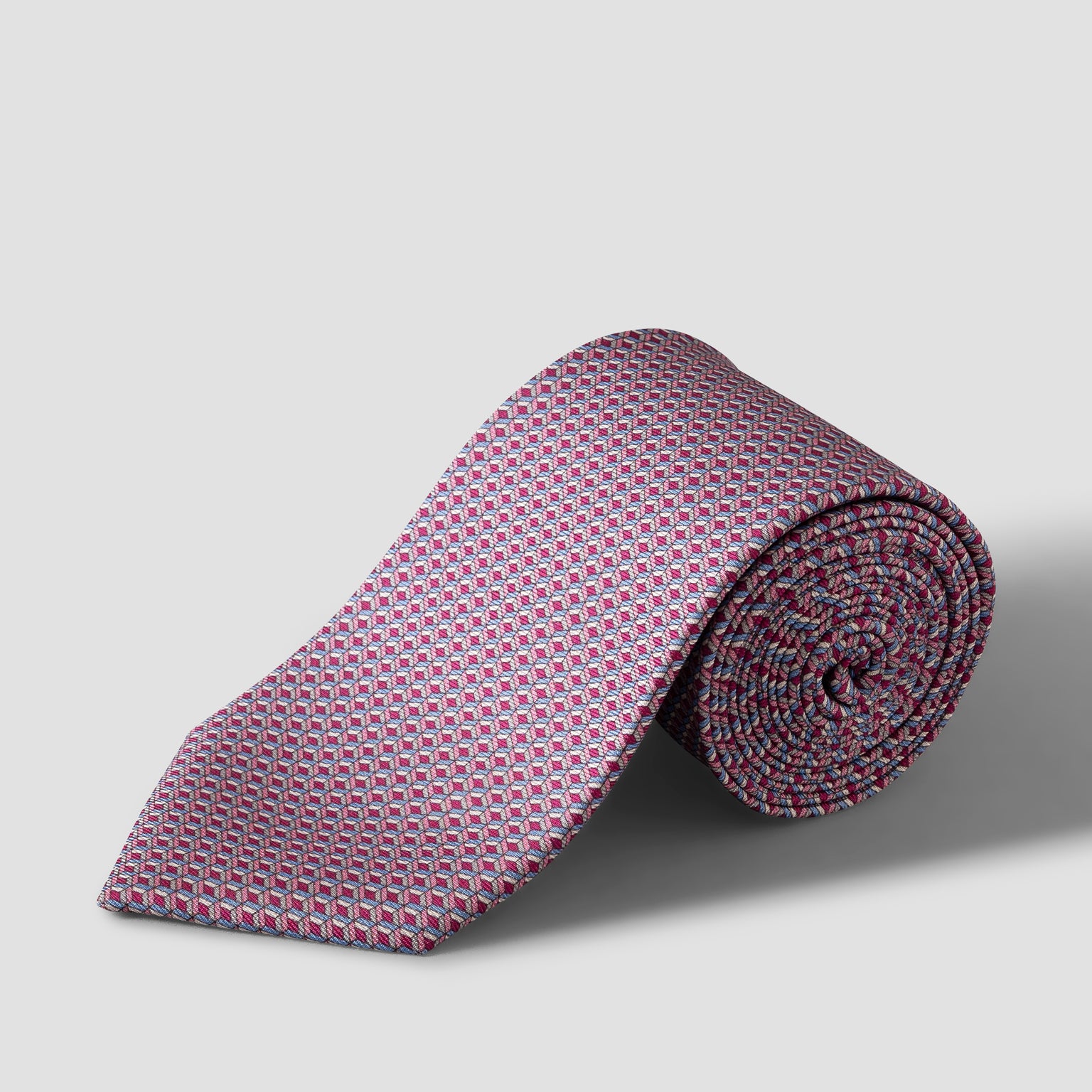 Magenta & Blue Geometric Print Silk Tie - ETON