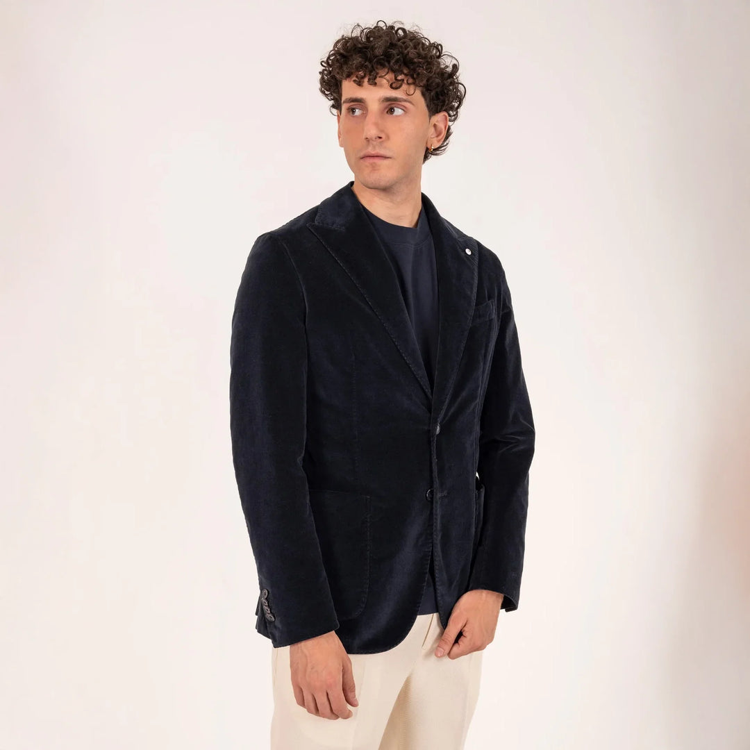 Navy Blue Cotton Lyocell Velvet Contemporary Sport Jacket L.B.M. 191 Boutique Jacques International