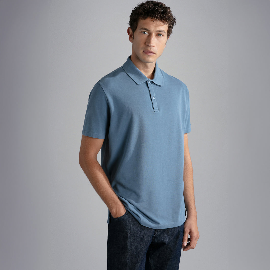 Denim Blue Garment Dyed Short Sleeve Cotton Polo Shirt - PAUL & SHARK