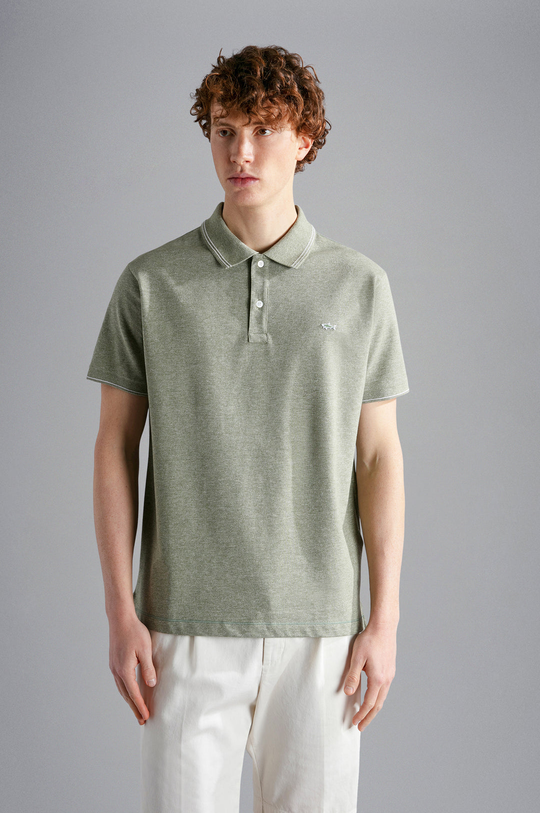 Sage Green Melange Cotton Polo Shirt - PAUL & SHARK