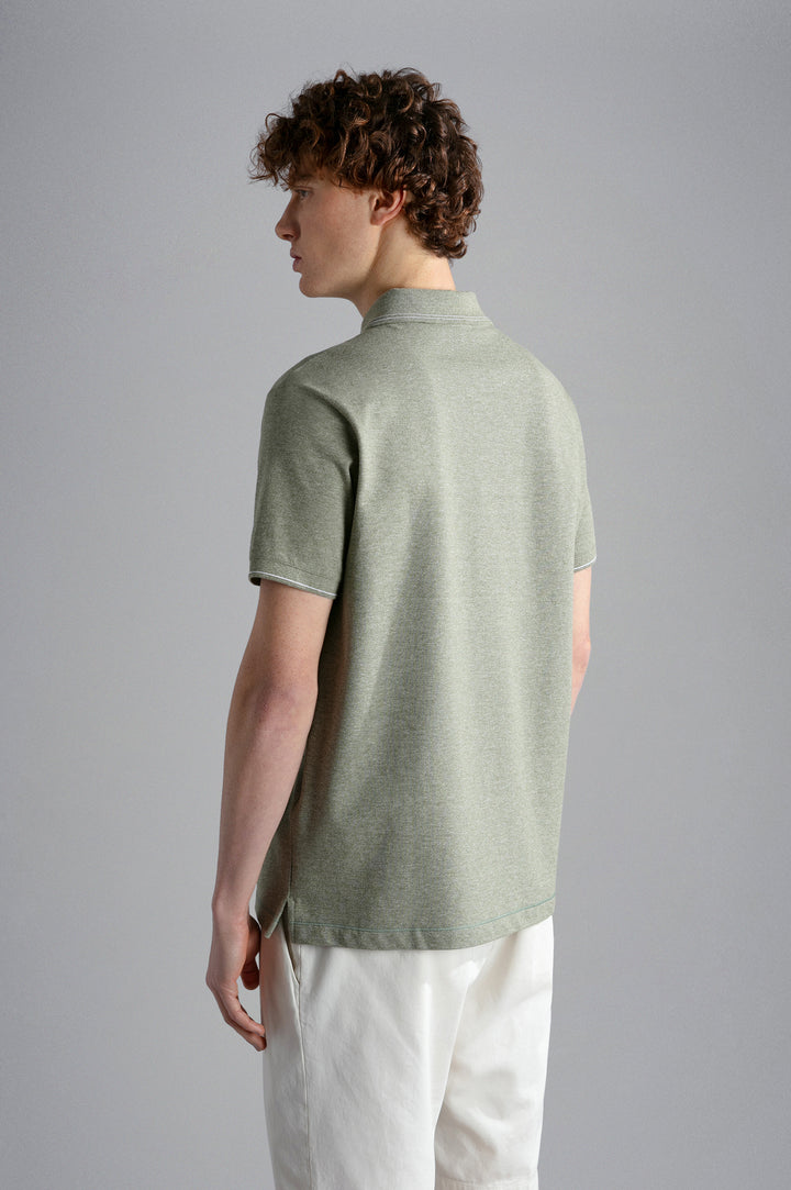 Sage Green Melange Cotton Polo Shirt - PAUL & SHARK