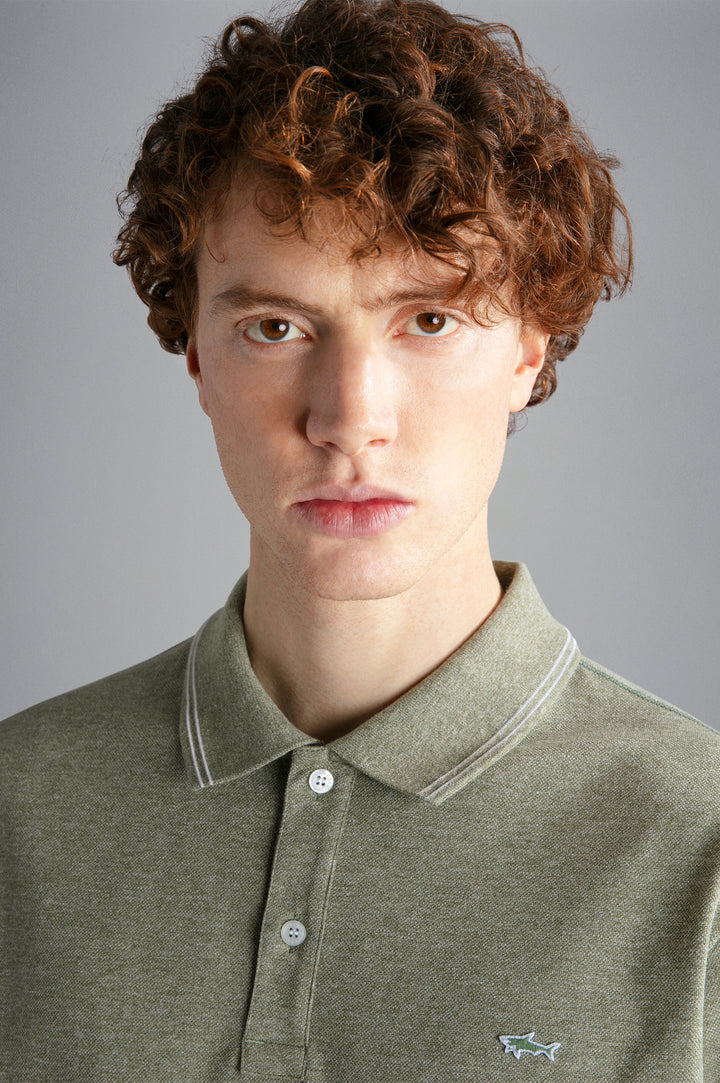 Sage Green Melange Cotton Polo Shirt - PAUL & SHARK