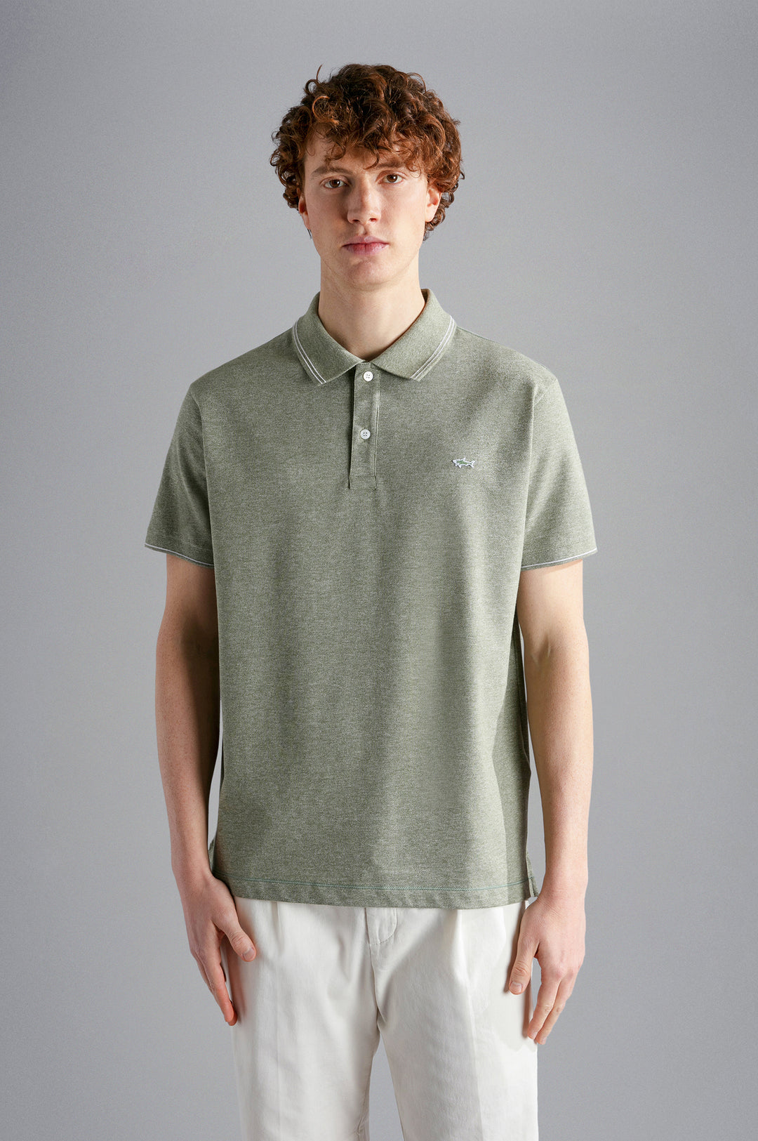 Sage Green Melange Cotton Polo Shirt - PAUL & SHARK