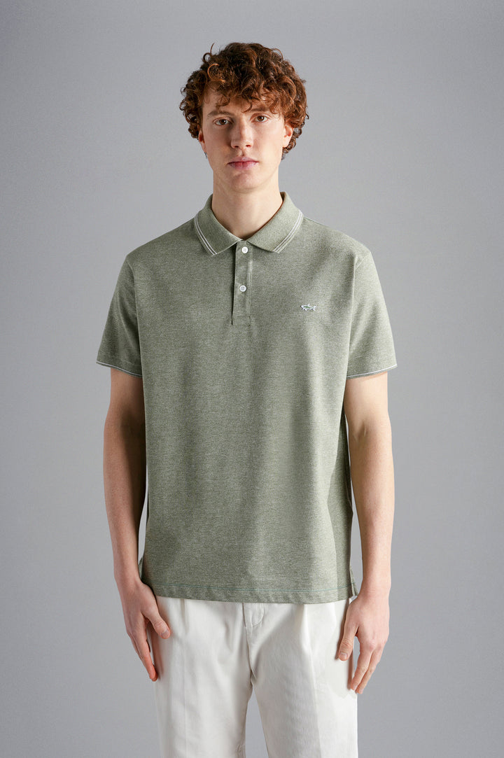 Sage Green Melange Cotton Polo Shirt - PAUL & SHARK