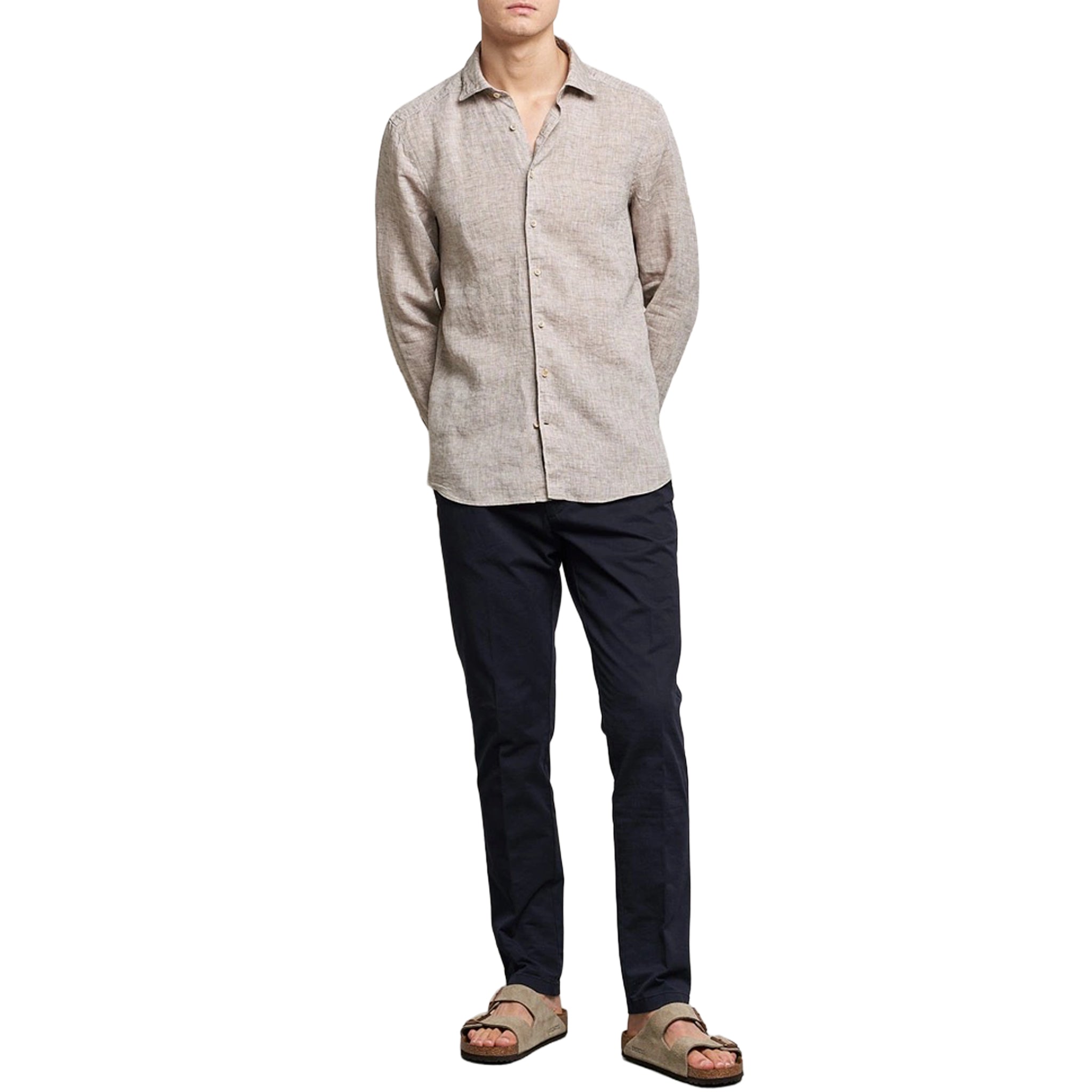 Beige Linen Fitted Body Shirt - Stenströms