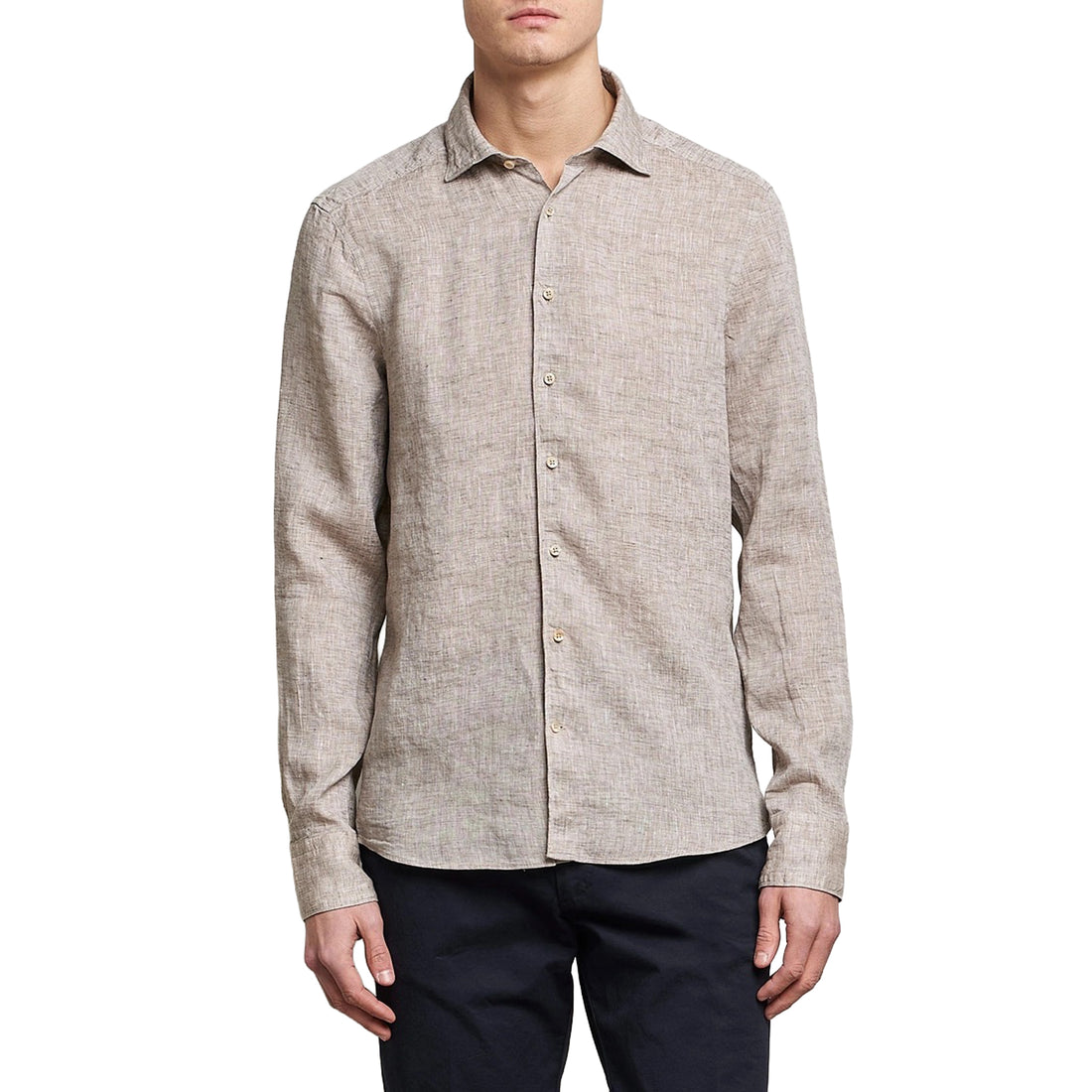 Beige Linen Fitted Body Shirt - Stenströms