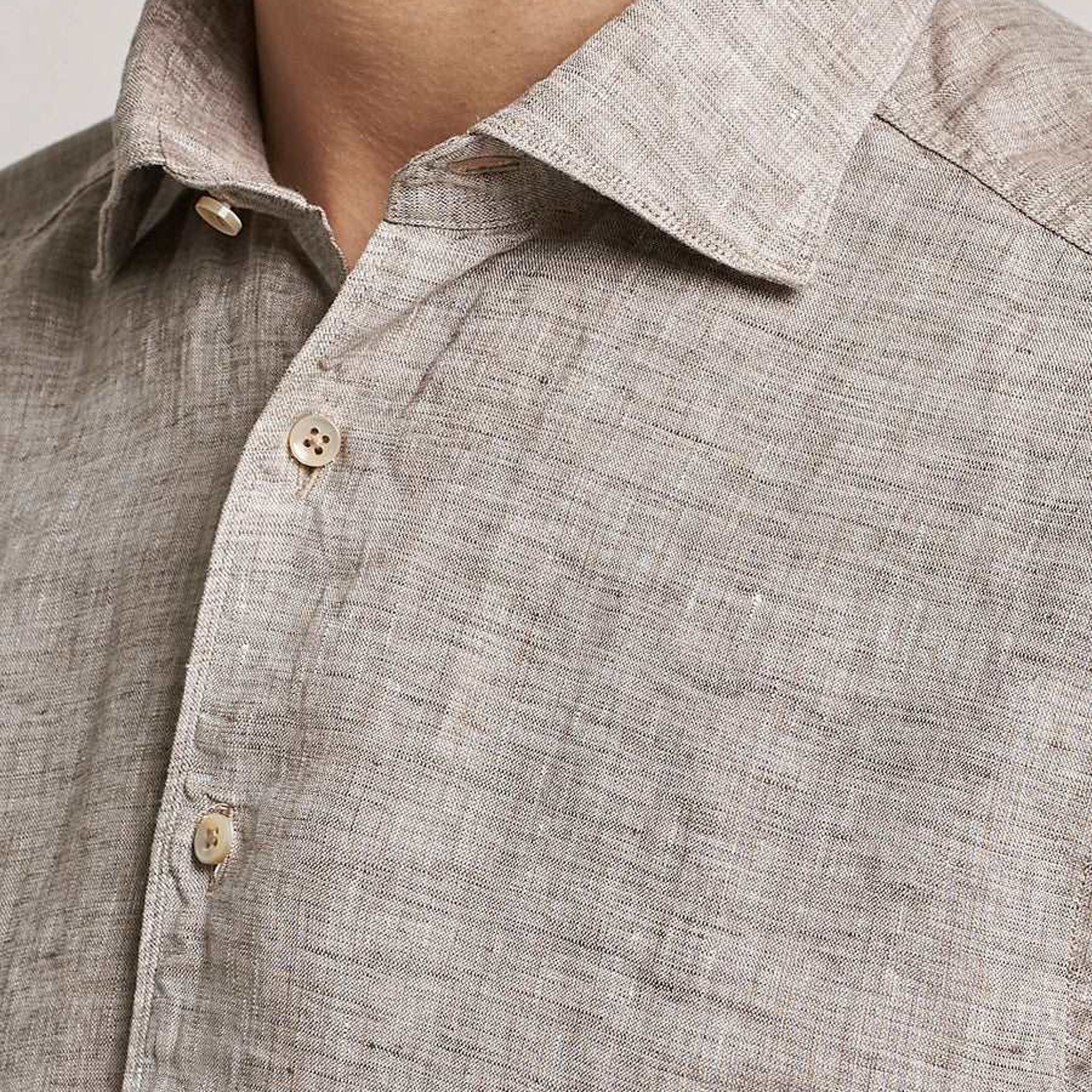 Beige Linen Fitted Body Shirt - Stenströms