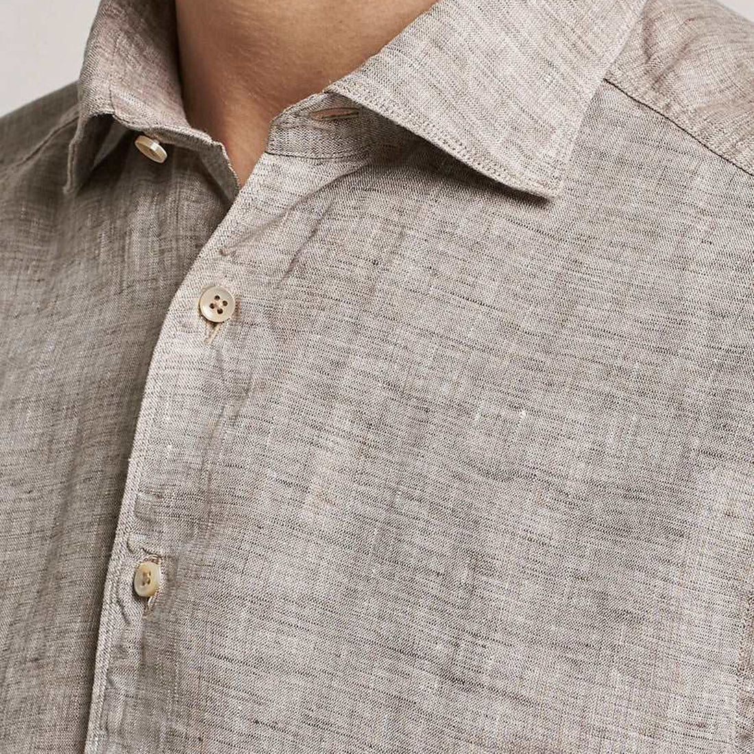 Beige Linen Fitted Body Shirt - Stenströms