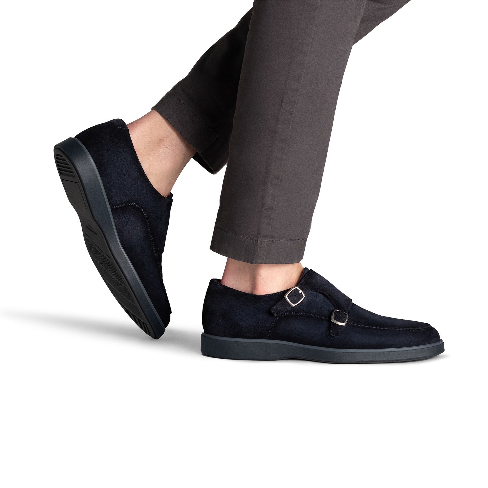 Navy Suede Lucca II Double Monk Strap Hybrid Shoes - Magnanni