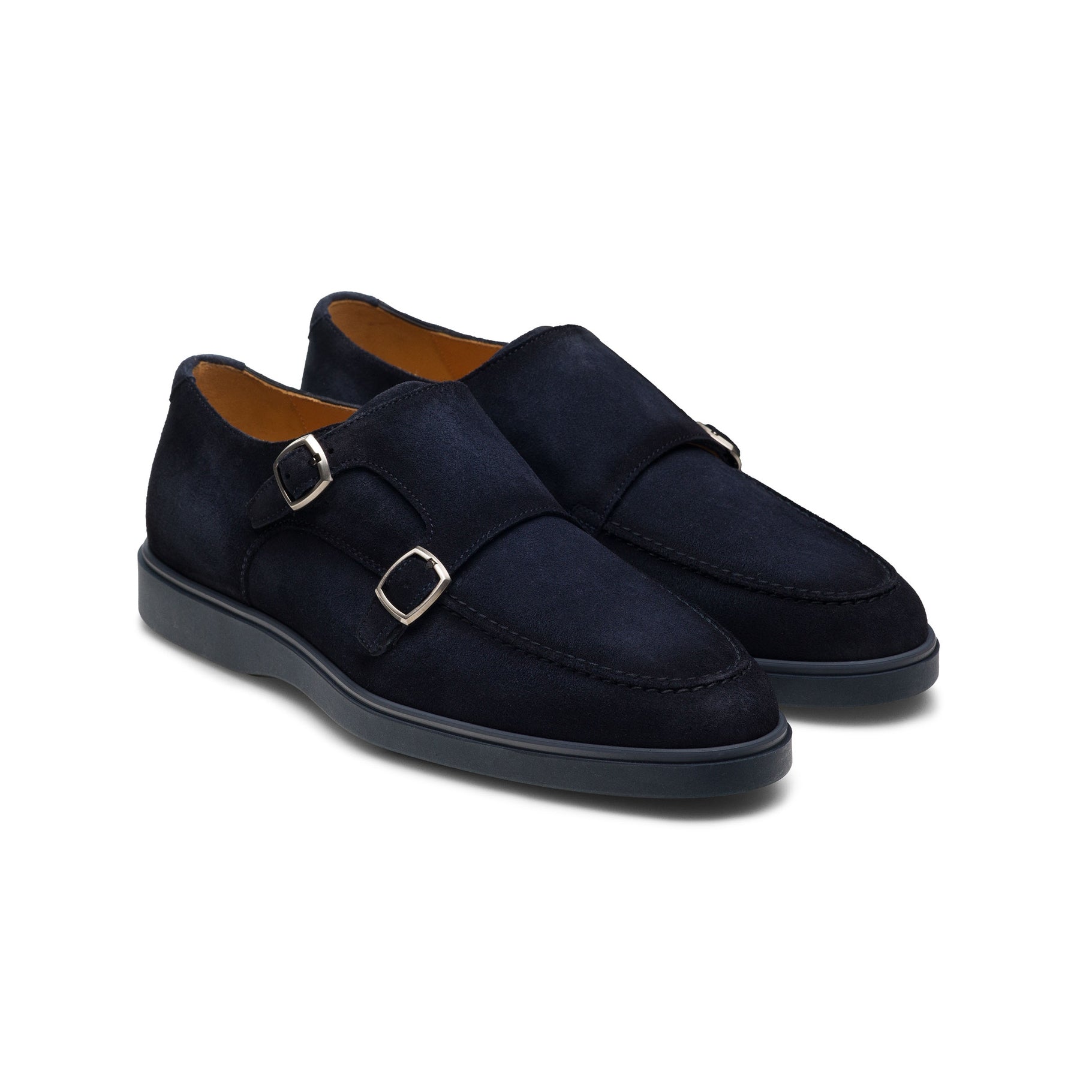 Navy Suede Lucca II Double Monk Strap Hybrid Shoes - Magnanni