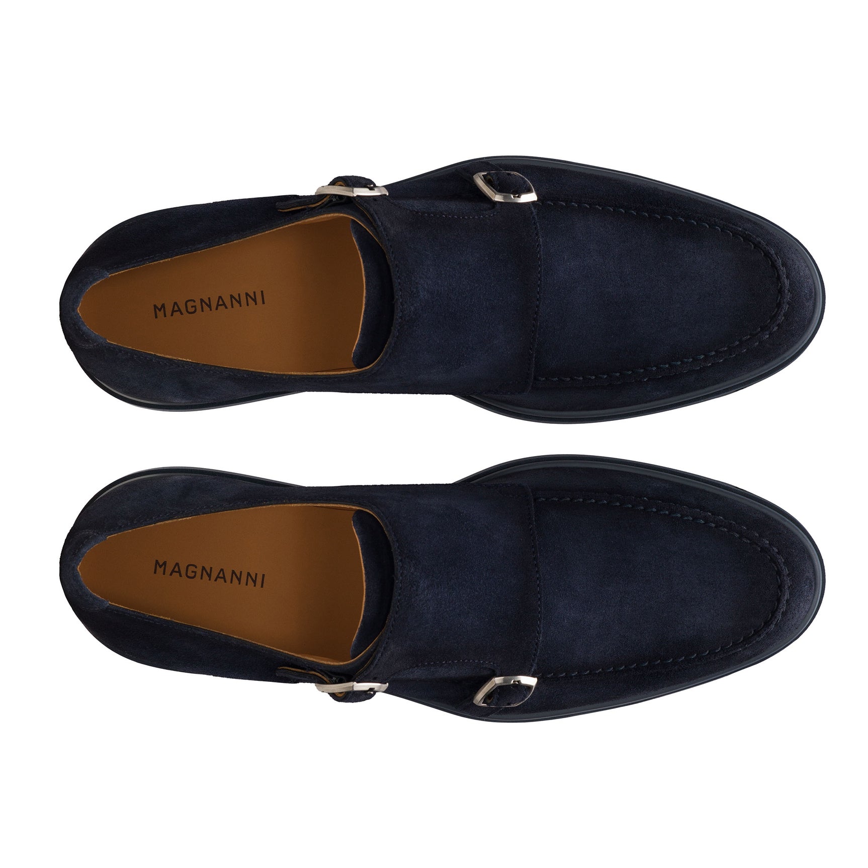 Navy Suede Lucca II Double Monk Strap Hybrid Shoes - Magnanni