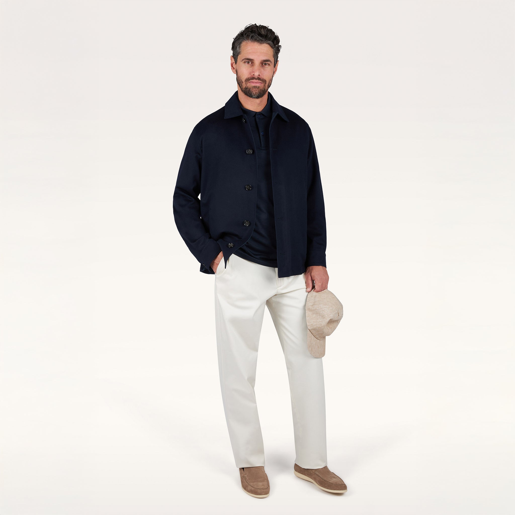 Navy Blue Silk-Cotton Polo Shirt - Paul & Shark - Boutique Jacques International