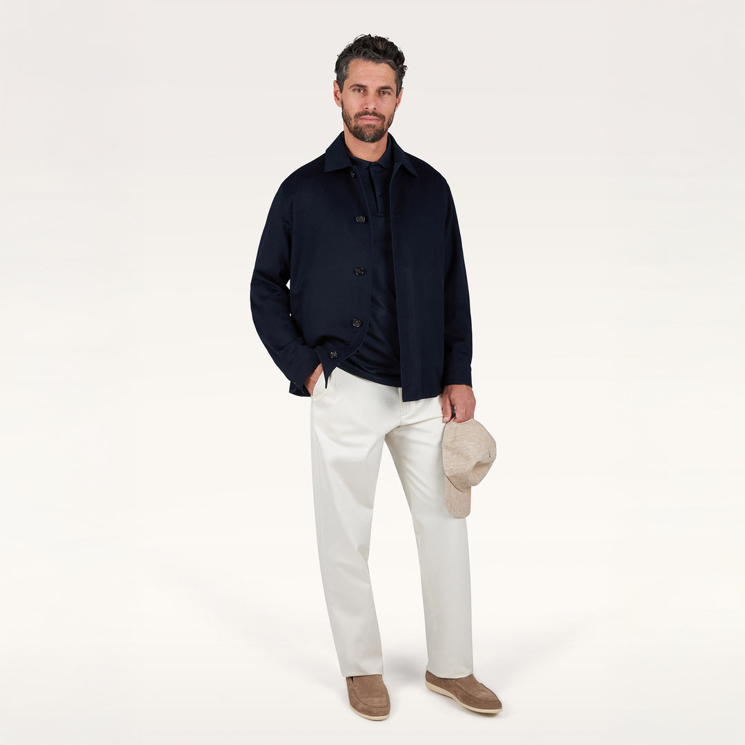Navy Blue Silk-Cotton Polo Shirt - Paul & Shark - Boutique Jacques International