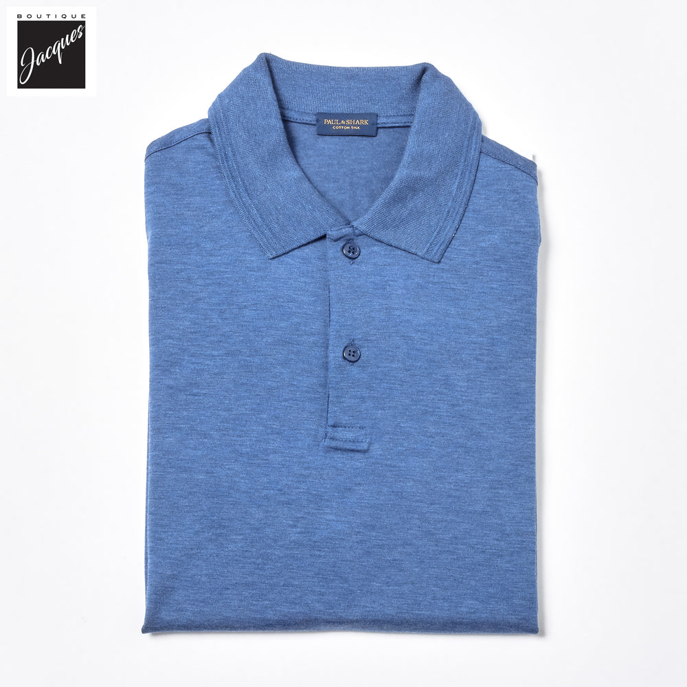 Mid Blue Silk-Cotton Polo Shirt - Paul & Shark