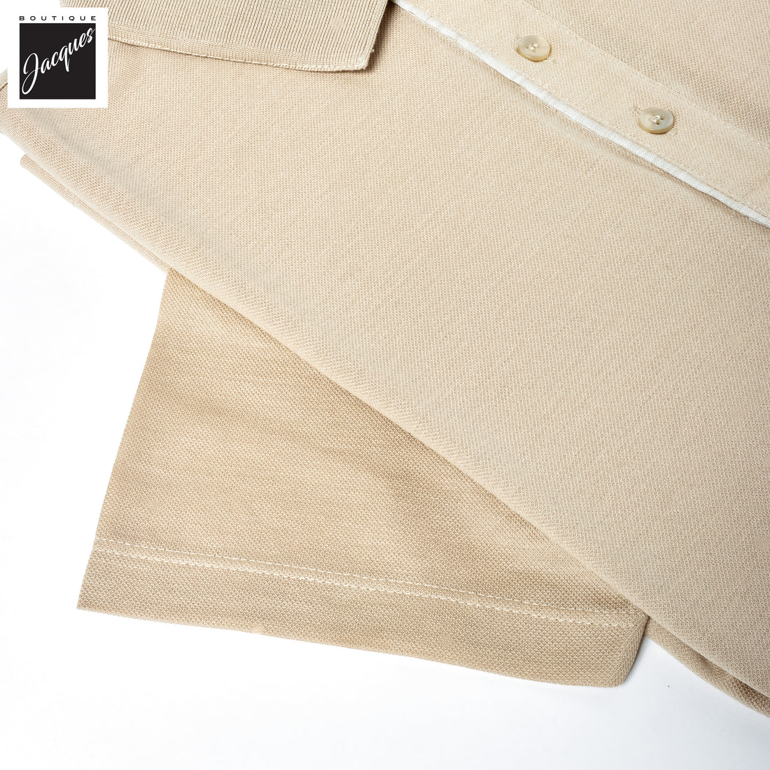 Beige Shark Tag Piqué Cotton Polo with Linen Trims - Paul & Shark