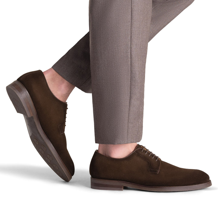 Dark Brown Suede Plain Toe Lanai Derby Shoe - Magnanni