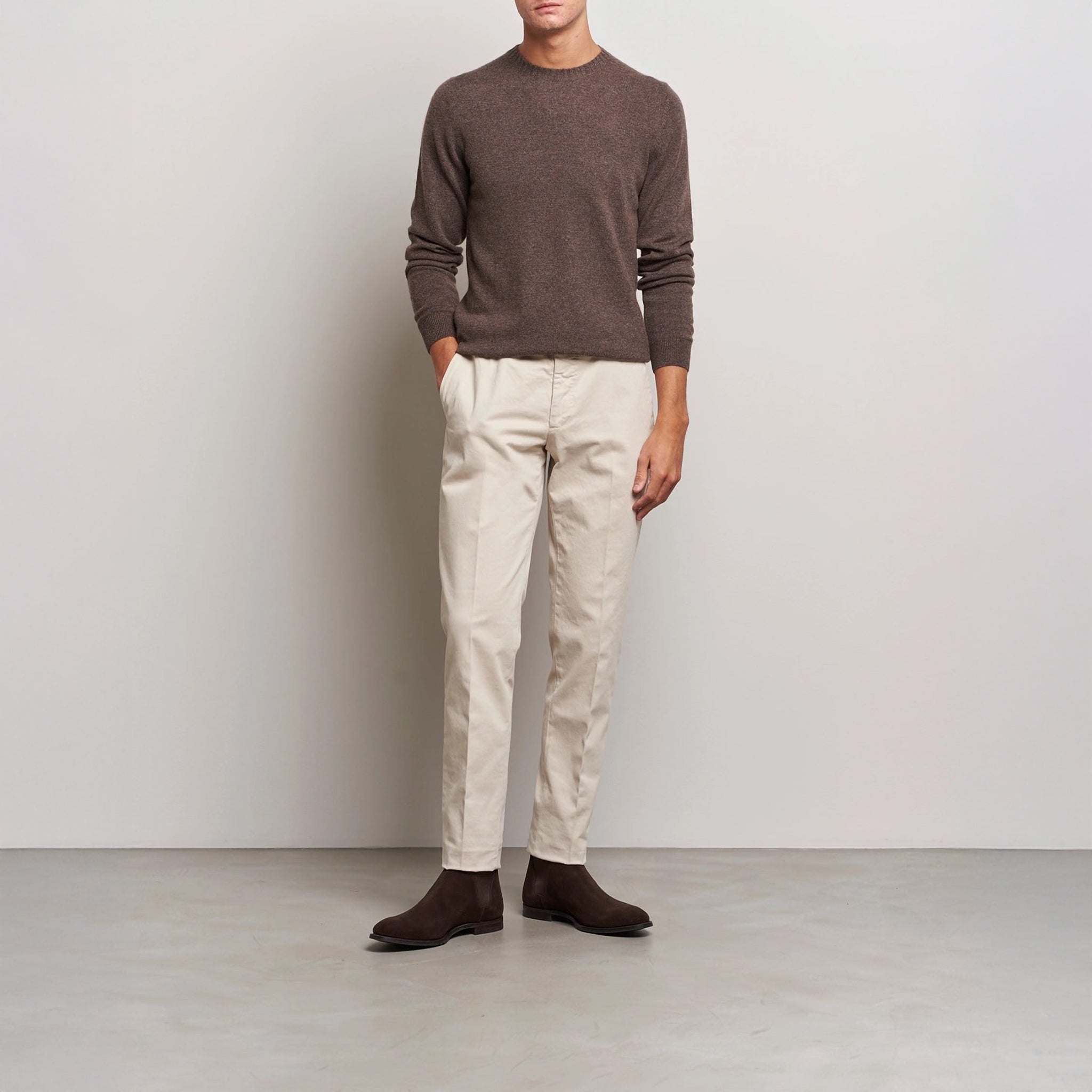 Chocolate Brown Cashmere Knit Crew Neck Sweater - Stenströms