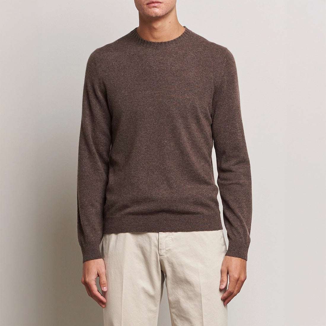 Chocolate Brown Cashmere Knit Crew Neck Sweater - Stenströms
