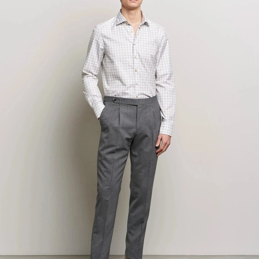 Grey/Beige Gingham Garment Wash Slimline Casual Shirt - Stenströms