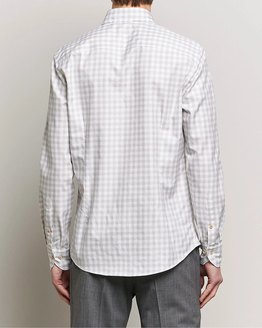 Grey/Beige Gingham Garment Wash Slimline Casual Shirt - Stenströms