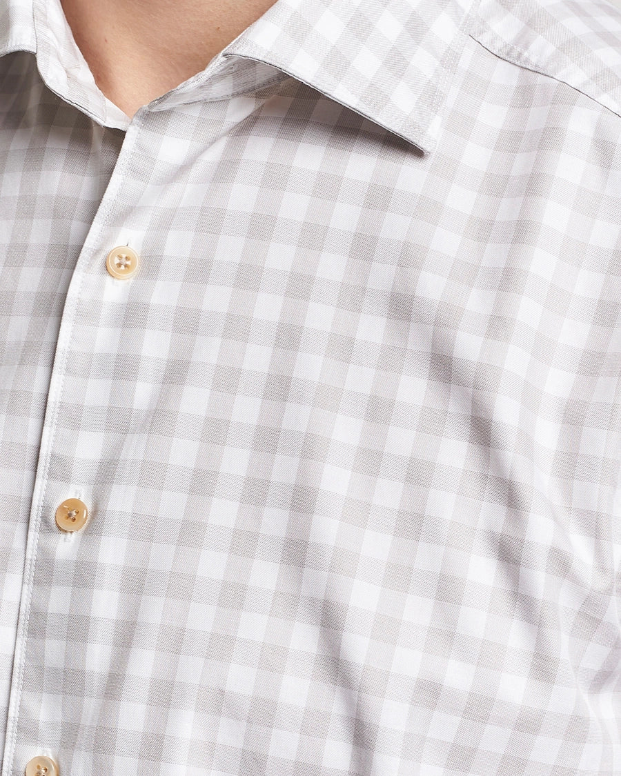 Grey/Beige Gingham Garment Wash Slimline Casual Shirt - Stenströms
