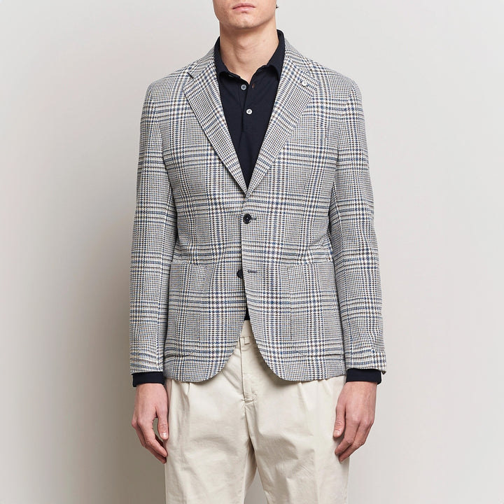 Blue Prince of Wales Cotton Contemporary Fit Sport Jacket - L.B.M 1911