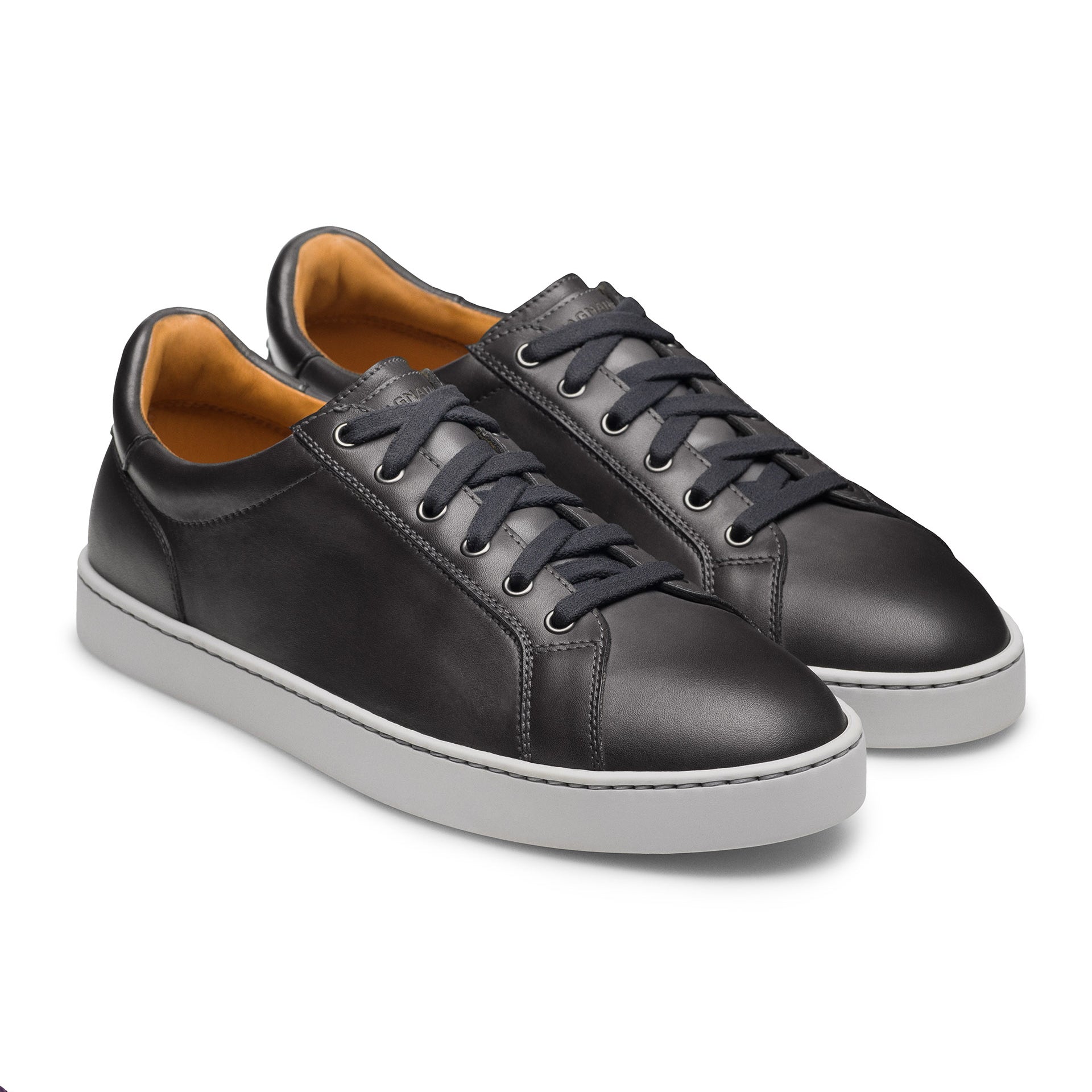 Gray Cote Lo Leather Stretch-Lace Slip On Sneakers - Magnanni