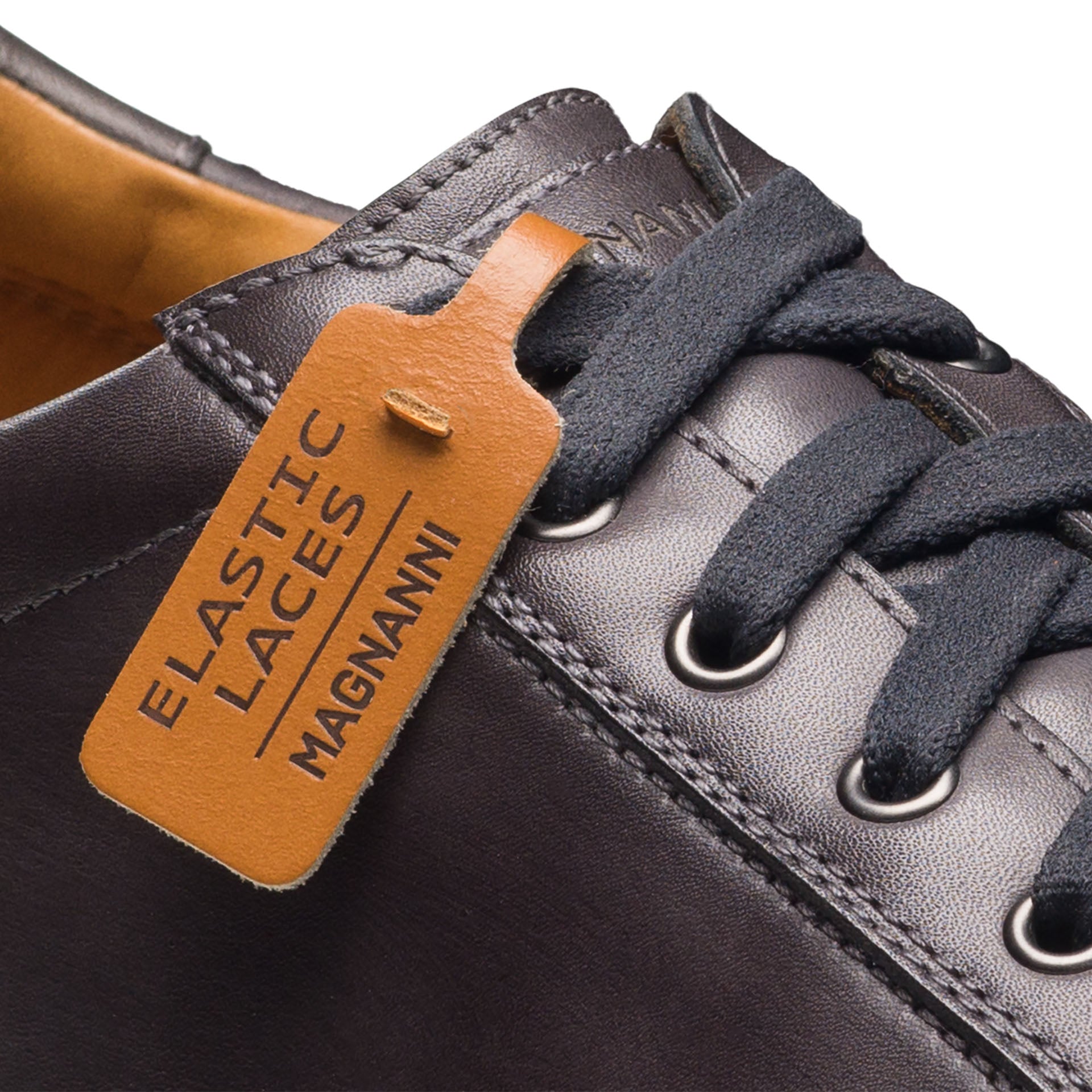 Gray Cote Lo Leather Stretch-Lace Slip On Sneakers - Magnanni