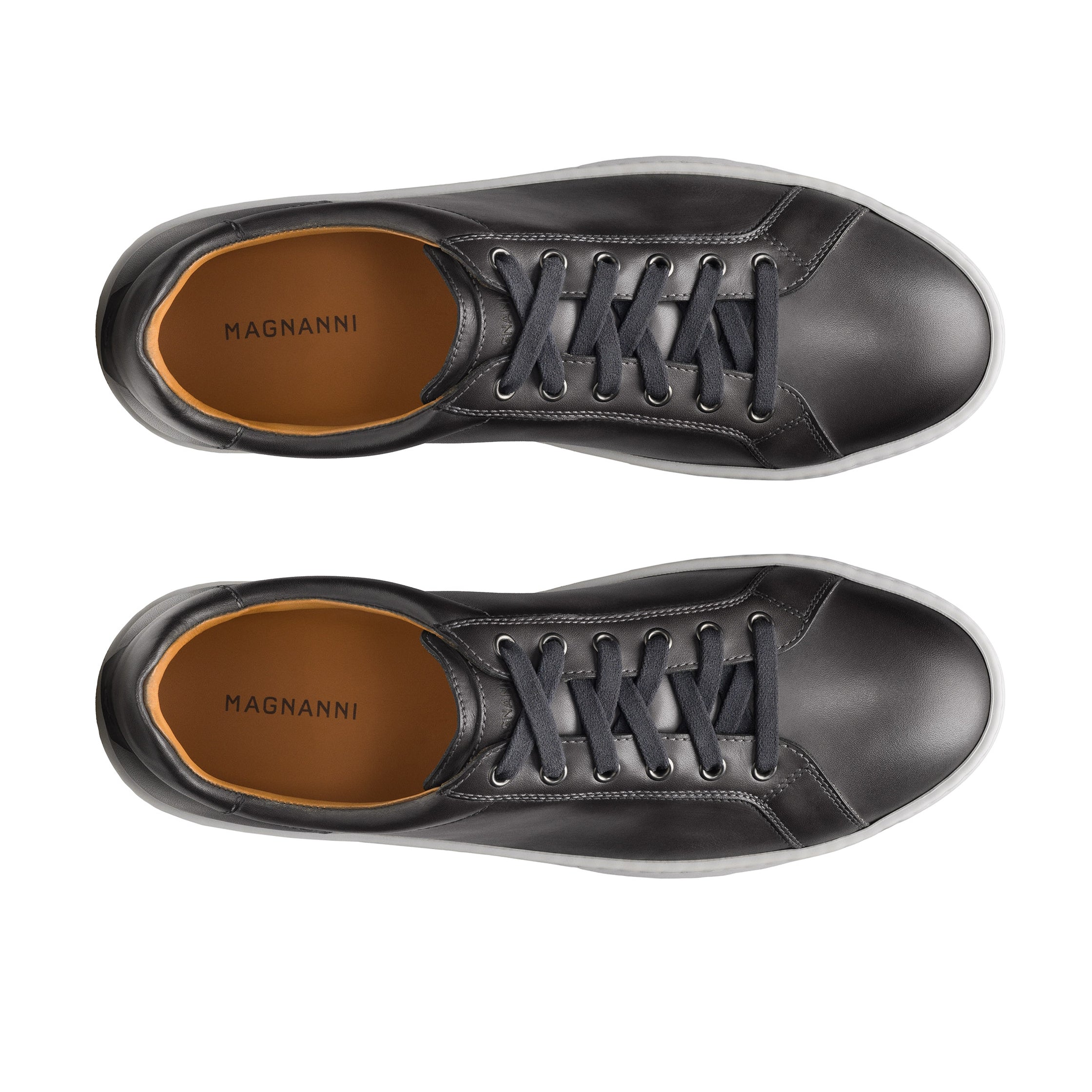 Gray Cote Lo Leather Stretch-Lace Slip On Sneakers - Magnanni