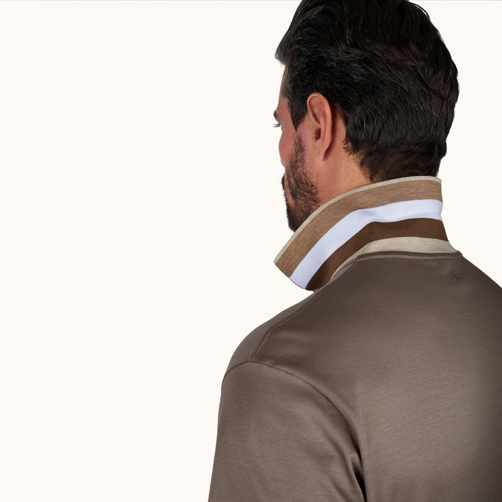 Brown Aqua Touch Knitted Cotton Polo Shirt w/ Striped Details - Paul & Shark - Boutique Jacques International