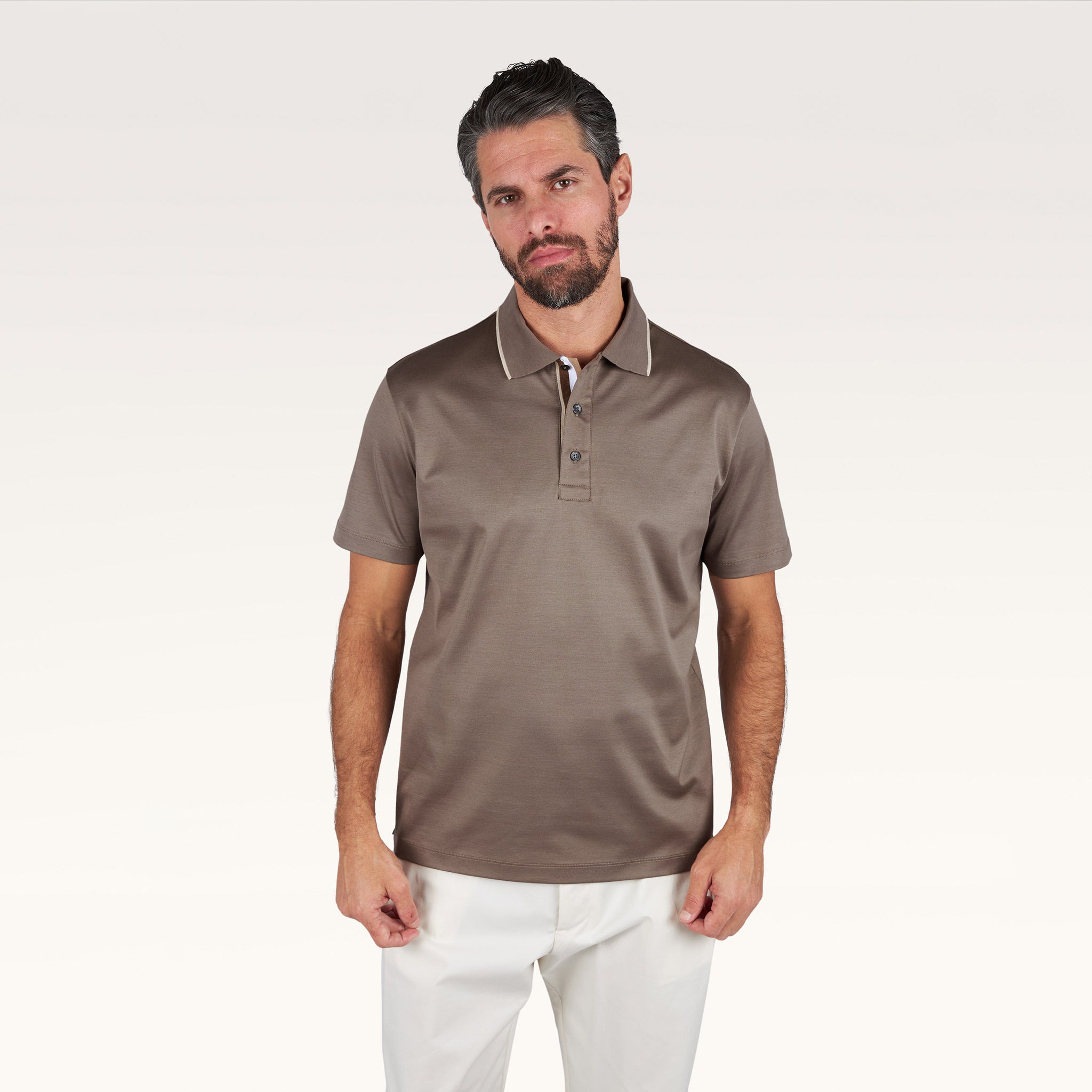 Brown Aqua Touch Knitted Cotton Polo Shirt w/ Striped Details - Paul & Shark - Boutique Jacques International