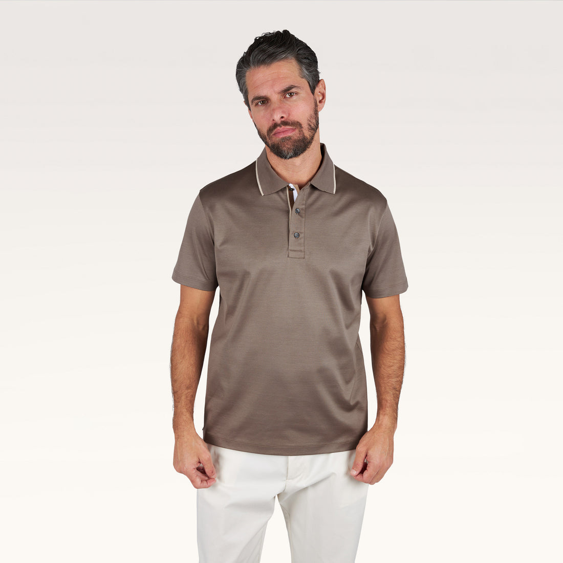 Brown Aqua Touch Knitted Cotton Polo Shirt w/ Striped Details - Paul & Shark - Boutique Jacques International