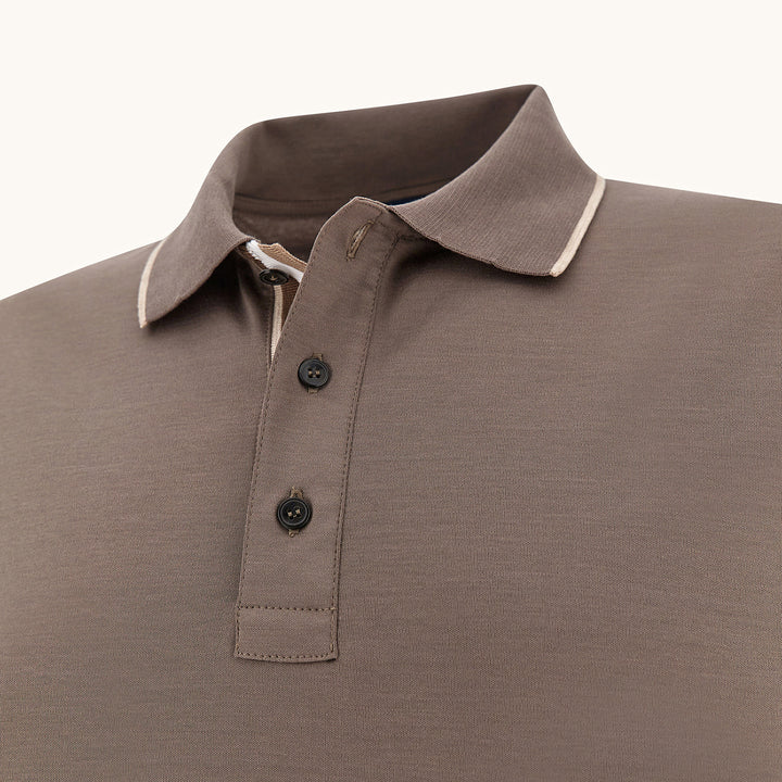 Brown Aqua Touch Knitted Cotton Polo Shirt w/ Striped Details - Paul & Shark - Boutique Jacques International