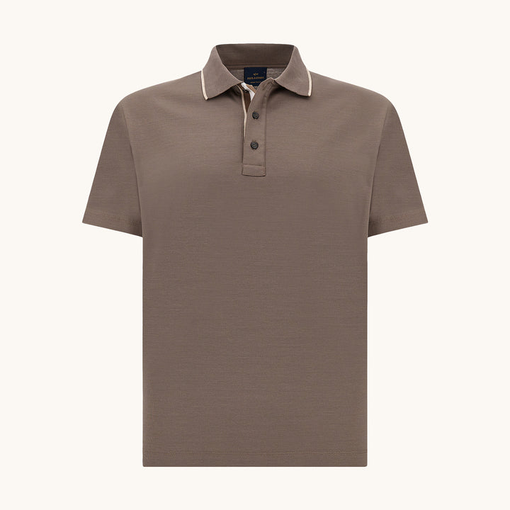 Brown Aqua Touch Knitted Cotton Polo Shirt w/ Striped Details - Paul & Shark - Boutique Jacques International