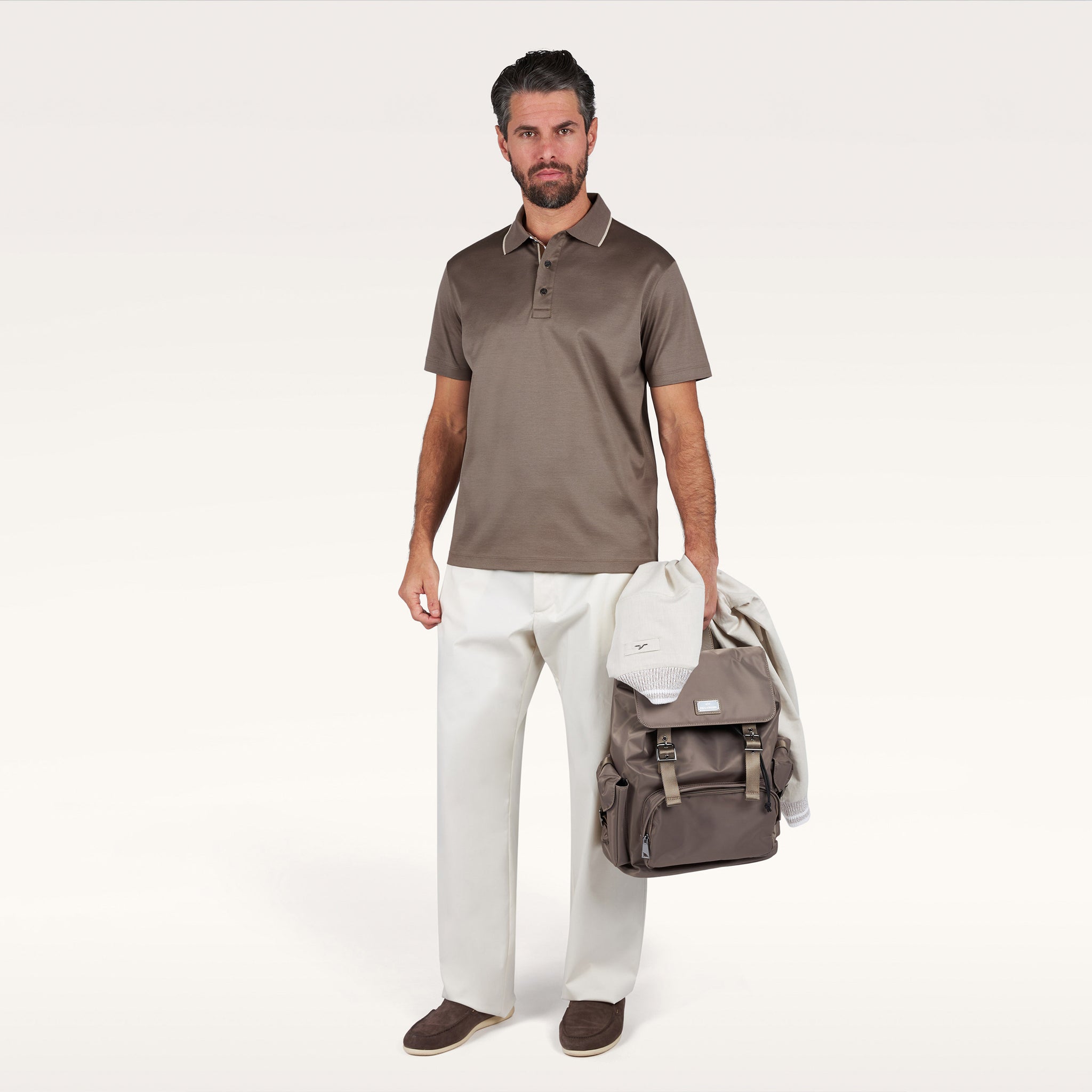 Brown Aqua Touch Knitted Cotton Polo Shirt w/ Striped Details - Paul & Shark - Boutique Jacques International