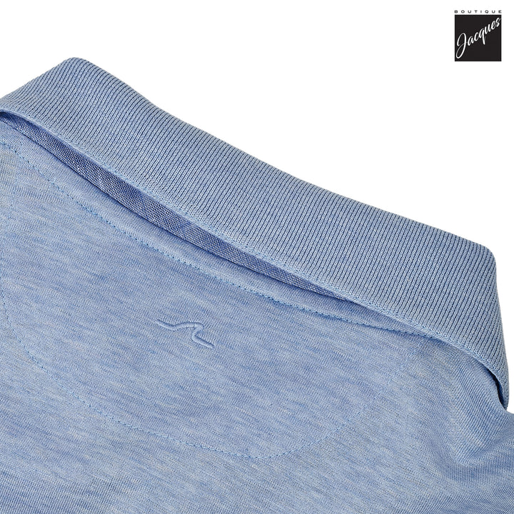 Light Blue Double-Mercerized Cotton Zip Polo with Linen Trims - Paul & Shark - Boutique Jacques International