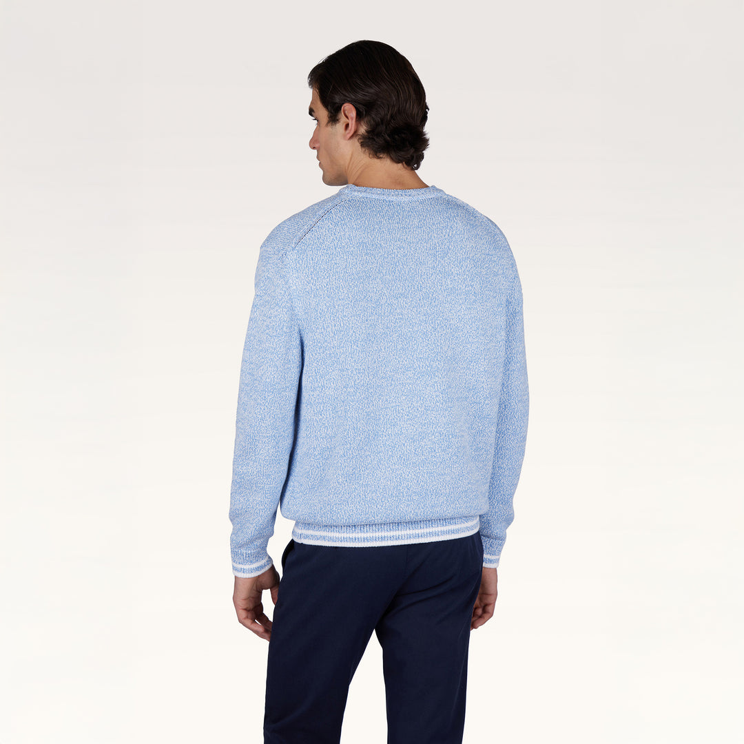 Light Blue Mélange Piuma Cotton Knit Crew Neck - Paul & Shark (RIVIERA) - Boutique Jacques International