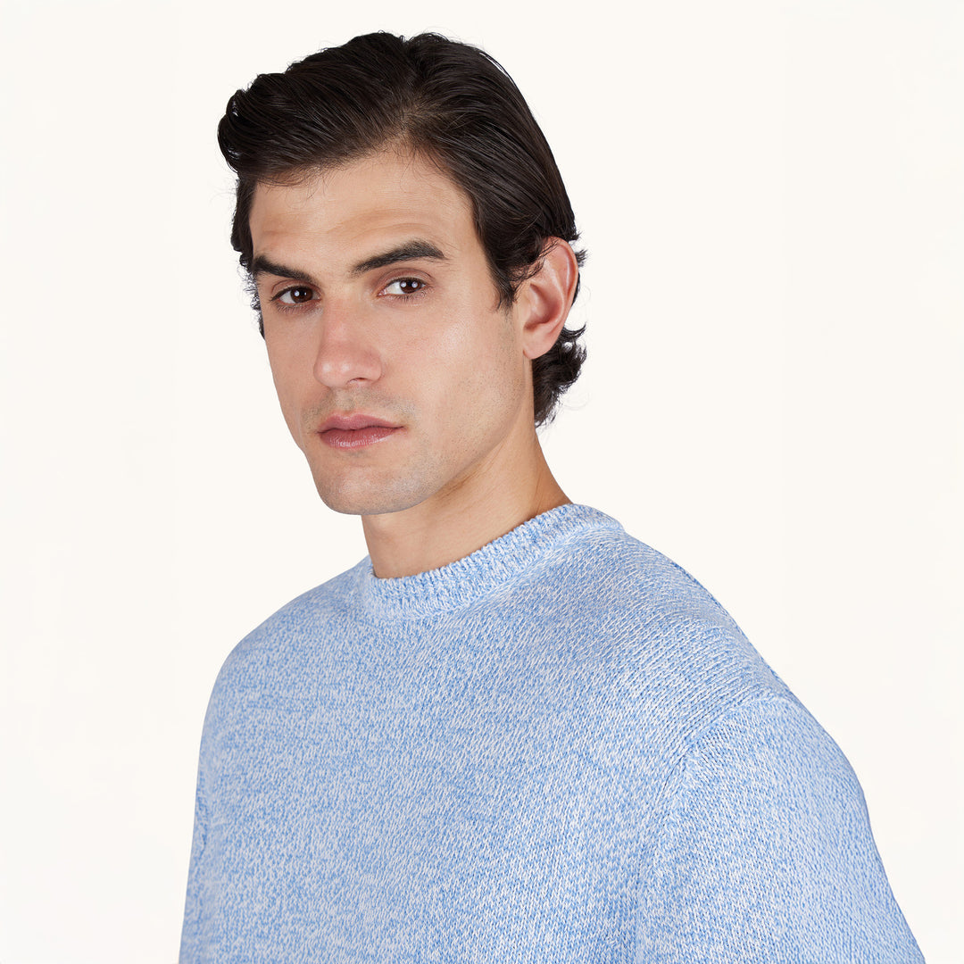 Light Blue Mélange Piuma Cotton Knit Crew Neck - Paul & Shark (RIVIERA) - Boutique Jacques International
