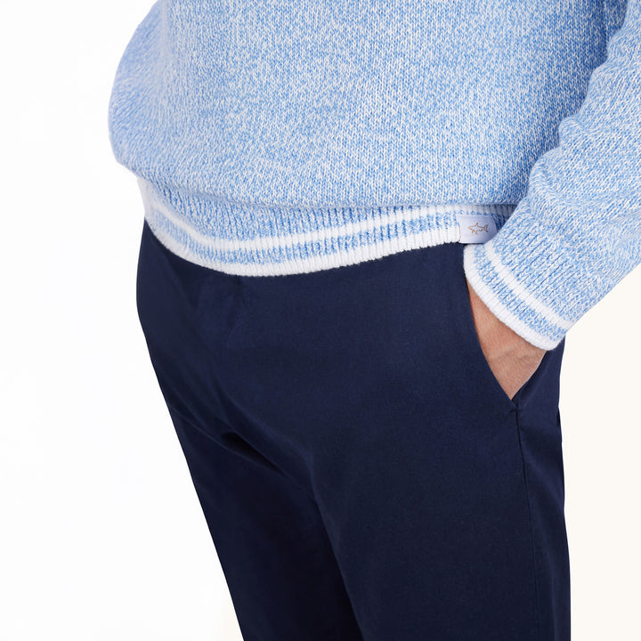 Light Blue Mélange Piuma Cotton Knit Crew Neck - Paul & Shark (RIVIERA) - Boutique Jacques International