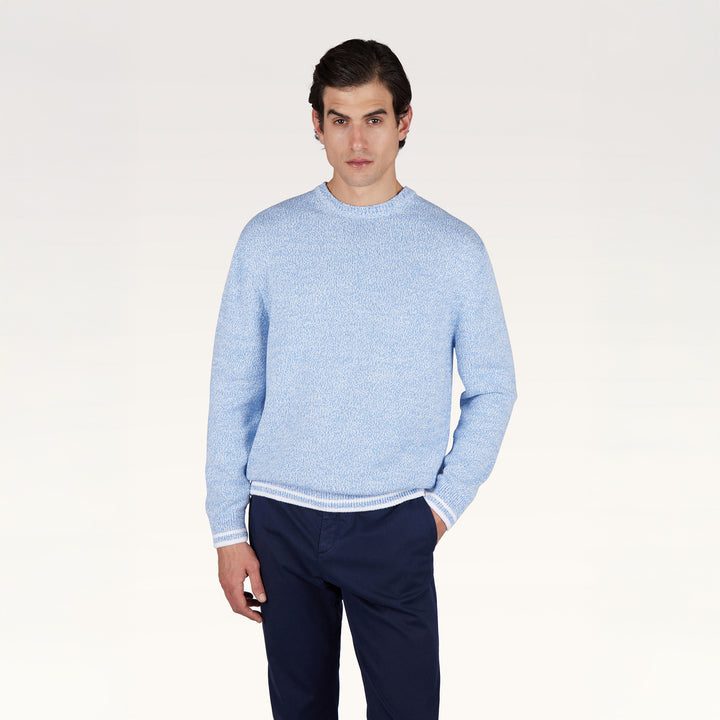 Light Blue Mélange Piuma Cotton Knit Crew Neck - Paul & Shark (RIVIERA) - Boutique Jacques International