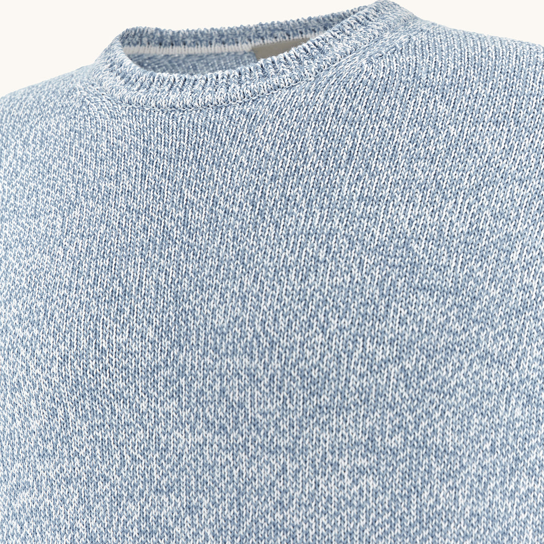 Light Blue Mélange Piuma Cotton Knit Crew Neck - Paul & Shark (RIVIERA) - Boutique Jacques International