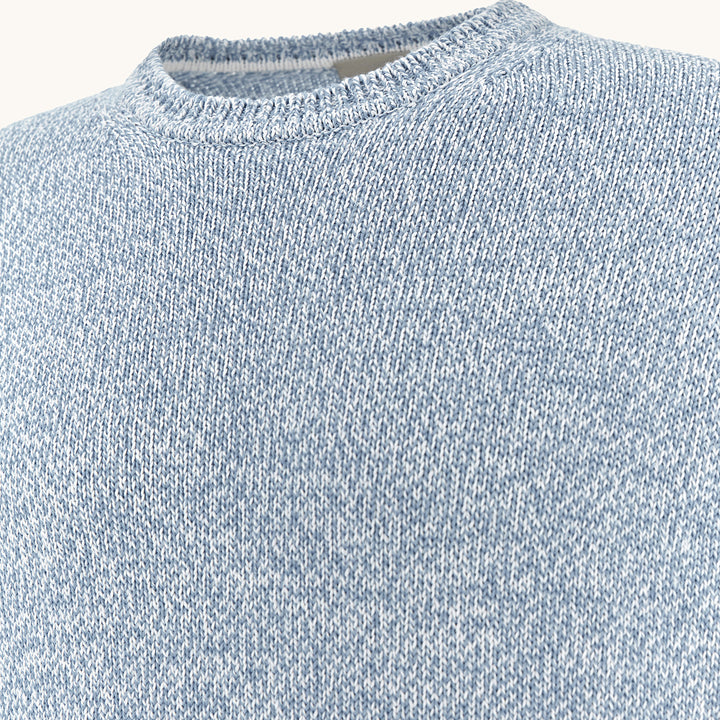 Light Blue Mélange Piuma Cotton Knit Crew Neck - Paul & Shark (RIVIERA) - Boutique Jacques International