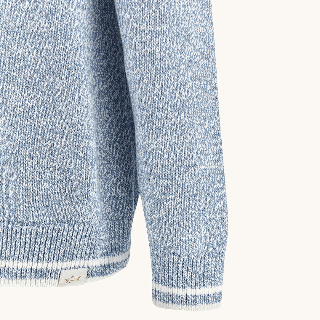 Light Blue Mélange Piuma Cotton Knit Crew Neck - Paul & Shark (RIVIERA) - Boutique Jacques International