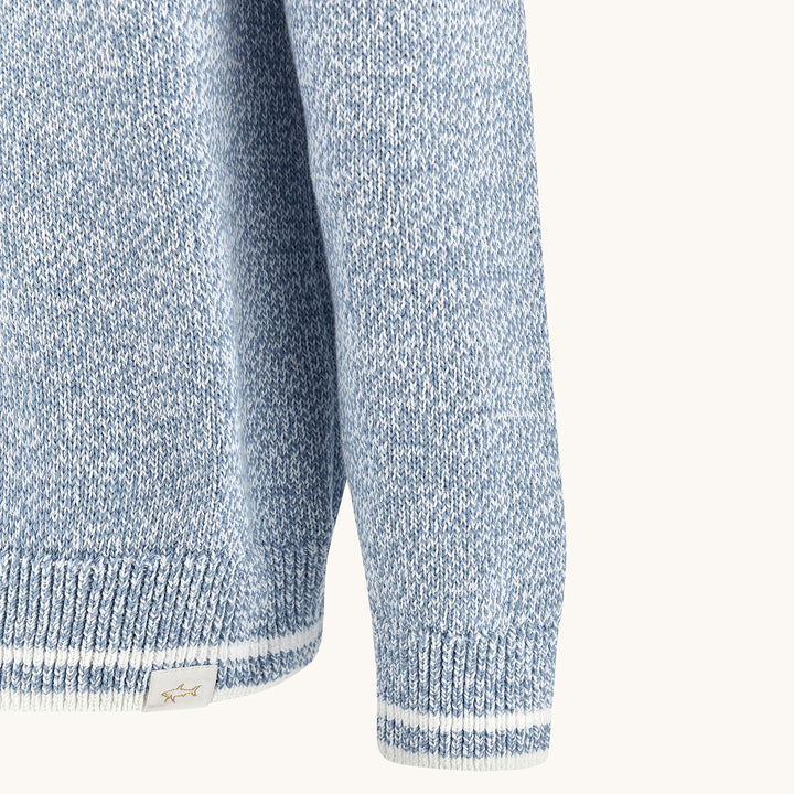 Light Blue Mélange Piuma Cotton Knit Crew Neck - Paul & Shark (RIVIERA) - Boutique Jacques International