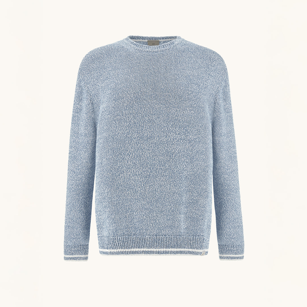 Light Blue Mélange Piuma Cotton Knit Crew Neck - Paul & Shark (RIVIERA) - Boutique Jacques International