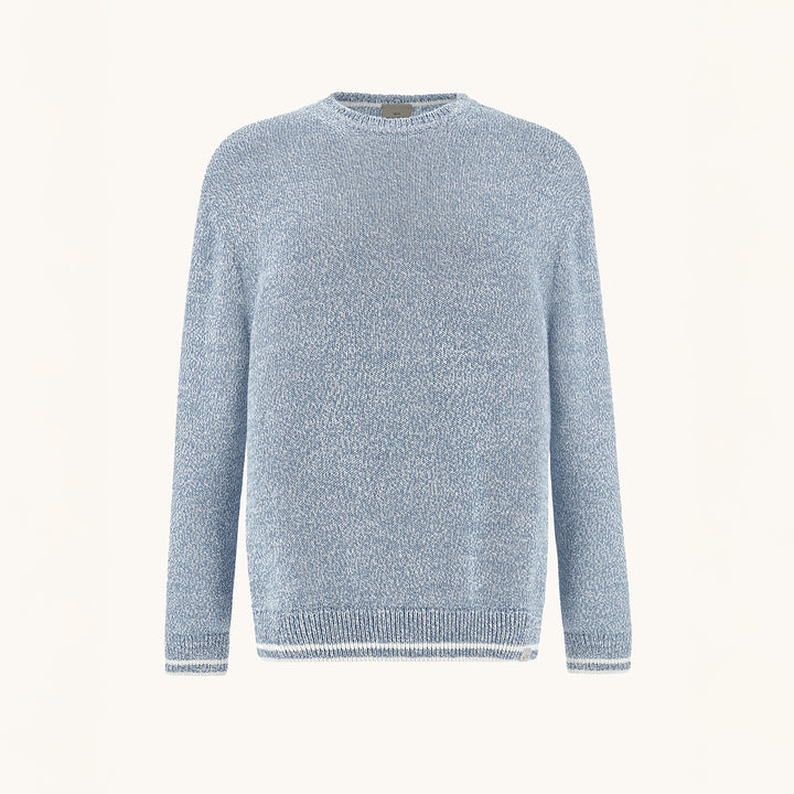 Light Blue Mélange Piuma Cotton Knit Crew Neck - Paul & Shark (RIVIERA) - Boutique Jacques International