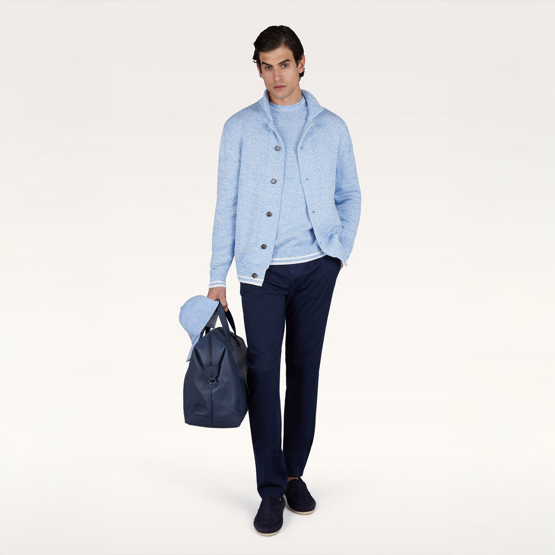 Light Blue Mélange Piuma Cotton Knit Crew Neck - Paul & Shark (RIVIERA) - Boutique Jacques International